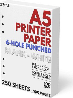 A5 6-Ring Binder Notebook + Blank Paper Refill 250 Sheets